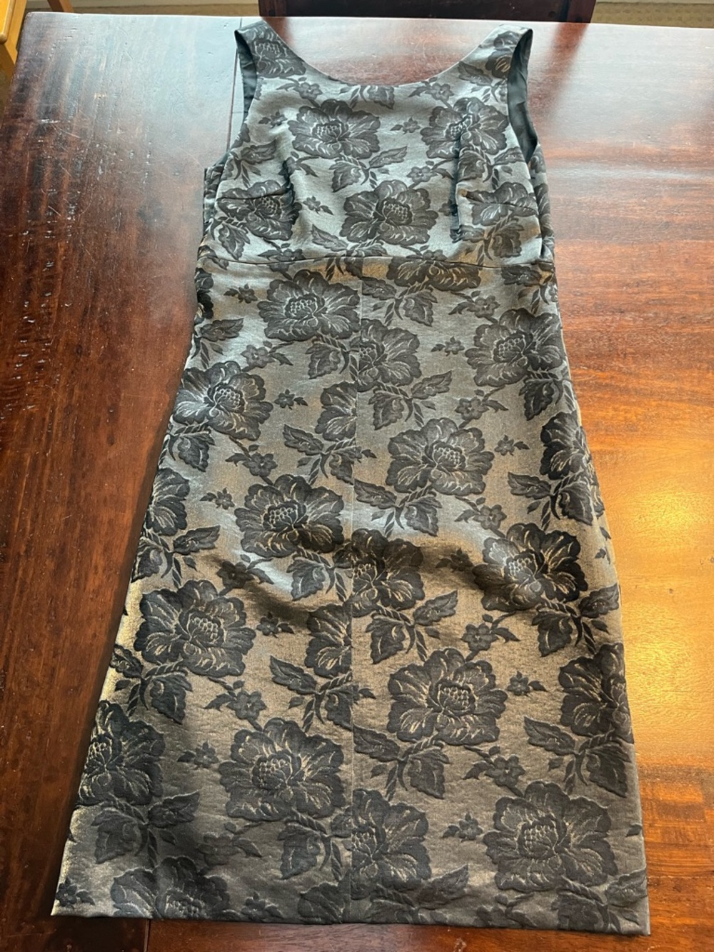 Ann Taylor Black and Gray Floral Jacquard Sheath Dress